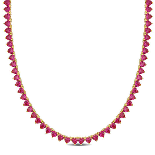 31.2 ct TGW Created ruby necklace silver 18k yellow gold plated tongue and groove clasp length (inches): 18