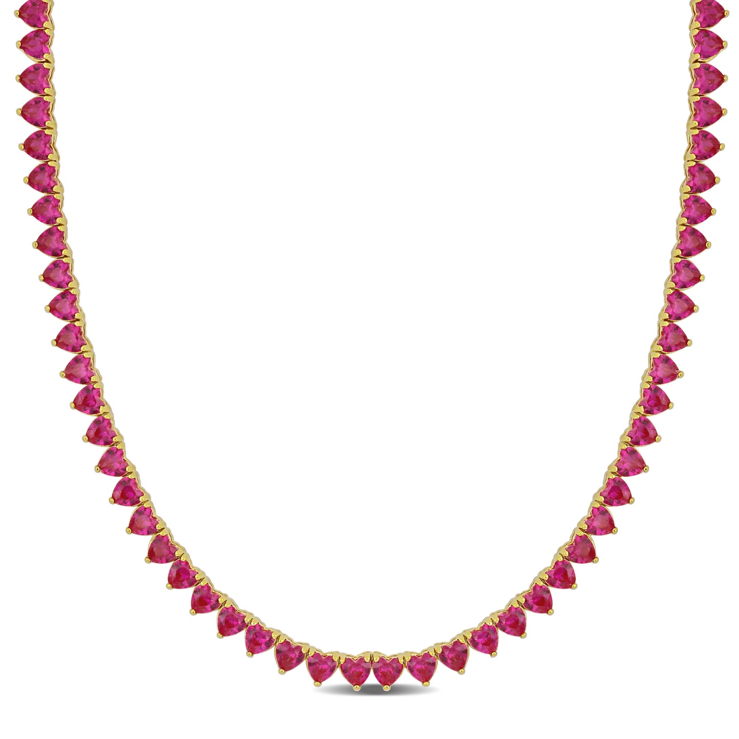 31.2 ct TGW Created ruby necklace silver 18k yellow gold plated tongue and groove clasp length (inches): 18