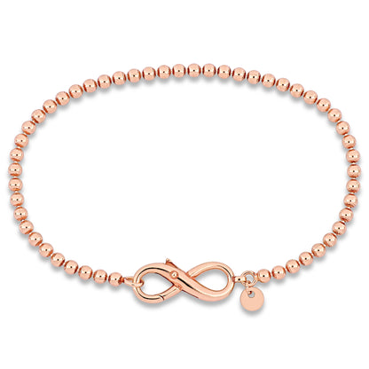 Silver Pink Ball Link Anklet w/Infinity Clasp 9