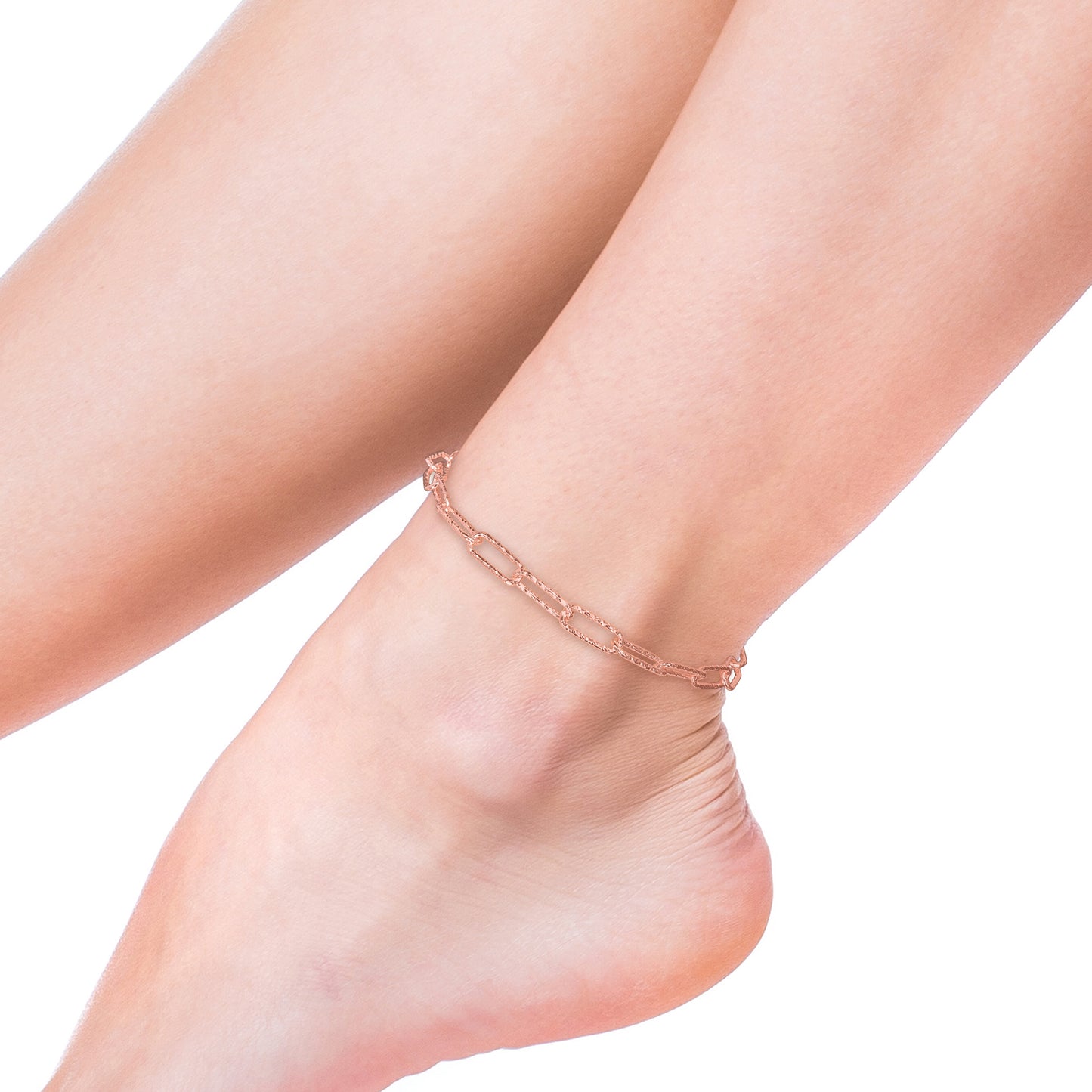 6MM Fancy cut paperclip anklet rose silver