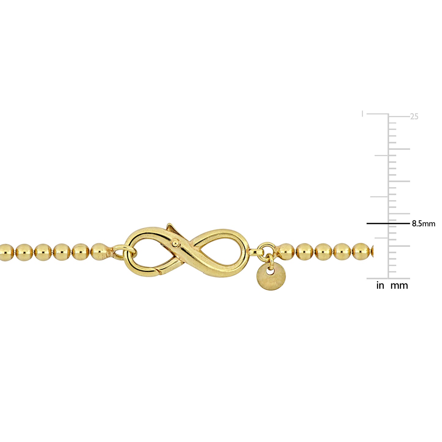 Silver Yellow Ball Link Anklet w/infinity clasp 9