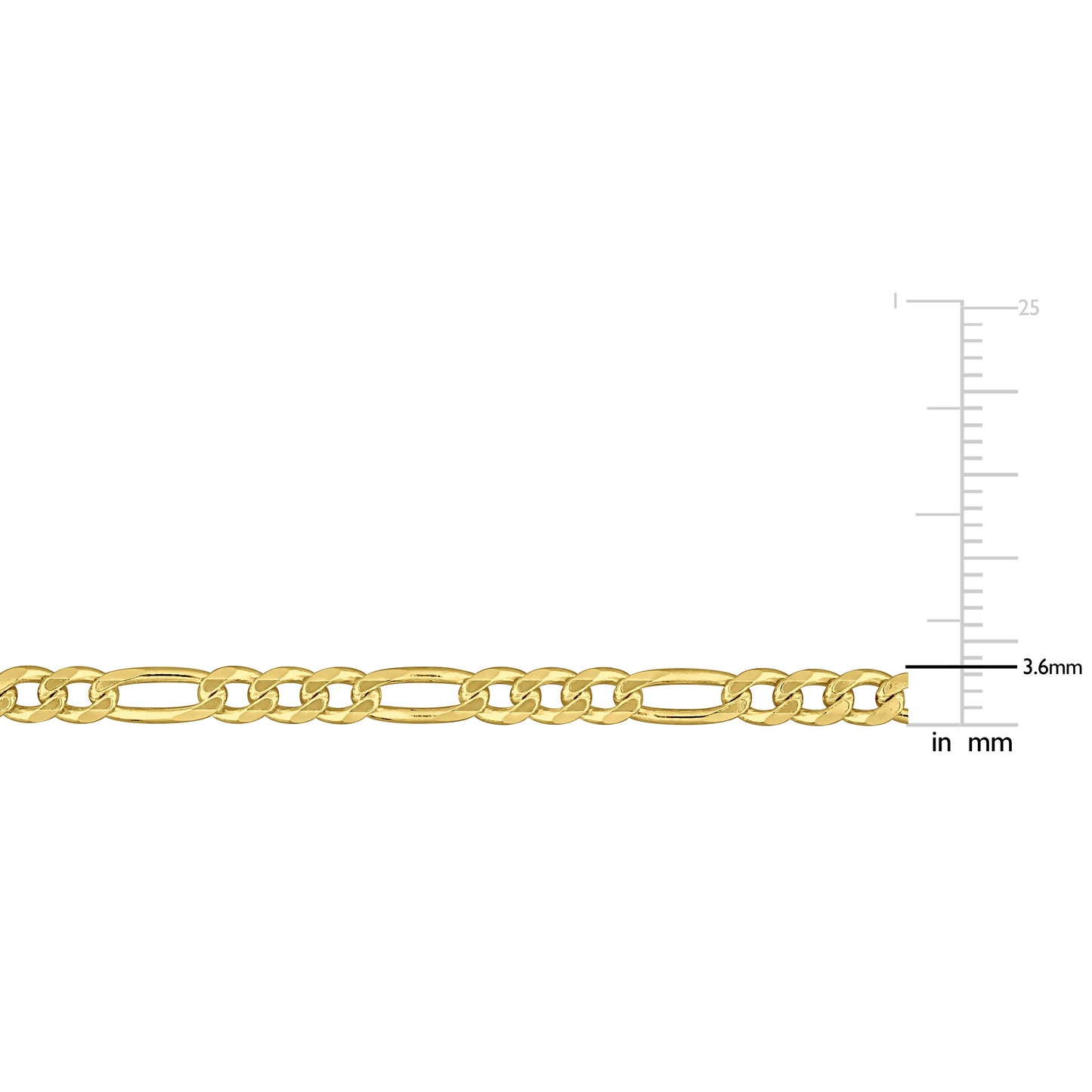 SILVER YELLOW GOLD 3.8MM PLATED FIGARO BRACELET LENGTH (INCHES): 7.5