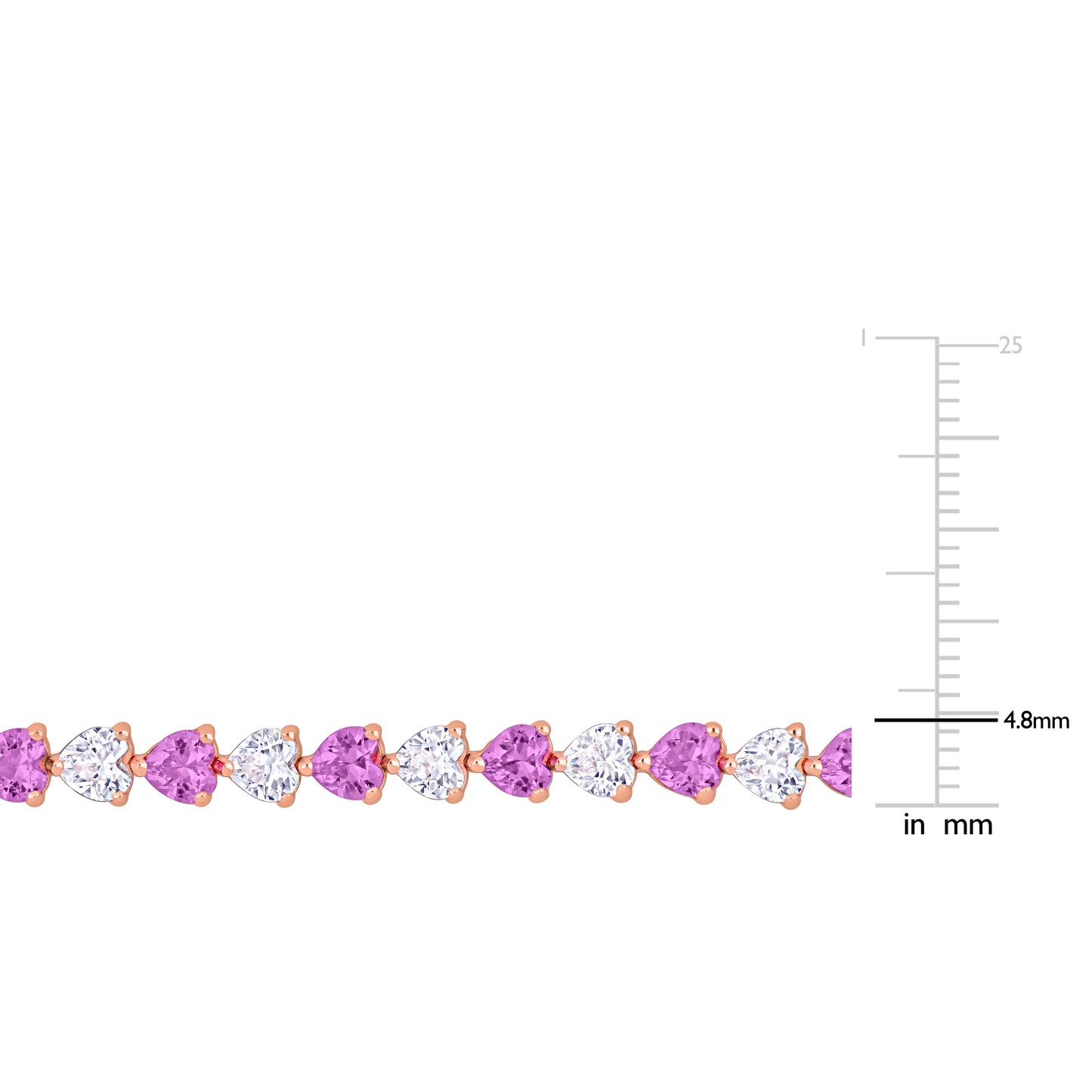 Pink and White Heart Cut Sapphire Bracelet in Rose Silver