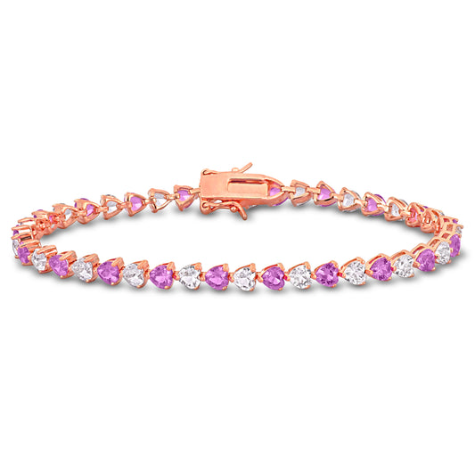 Pink and White Heart Cut Sapphire Bracelet in Rose Silver
