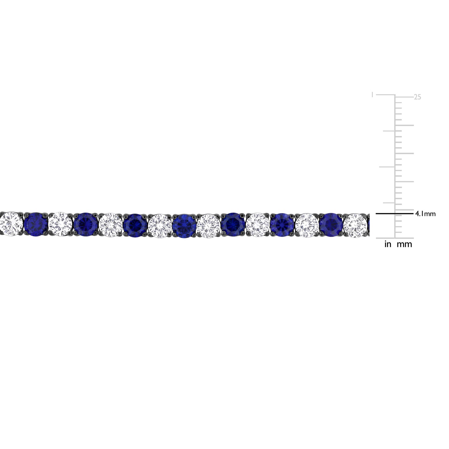 Men's 15 1/2 ct TGW 4mm round created white and blue & white sapphire bracelet w/ box clasp silver white black rhodium plated length (inches): 9.0