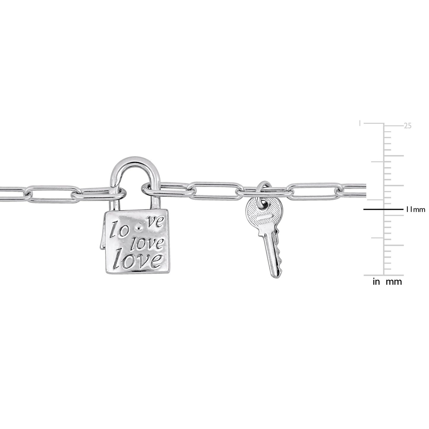 White Paper Clip Link Bracelet with Lock and Key Charm