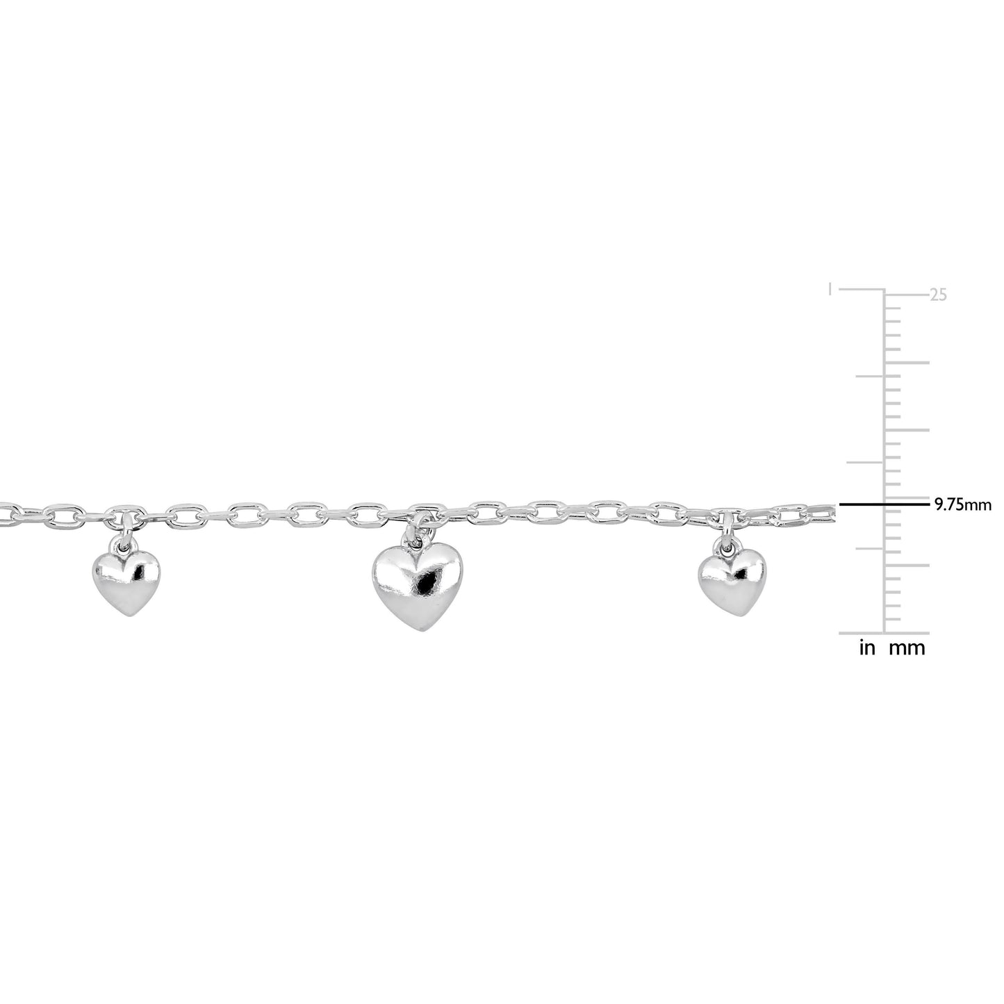 KIDS/TEEN Silver White 7 Heart Charm Bracelet On diamond Cut Cable Chain w/lobster clasp Length (inches): 6.5+1 ext.