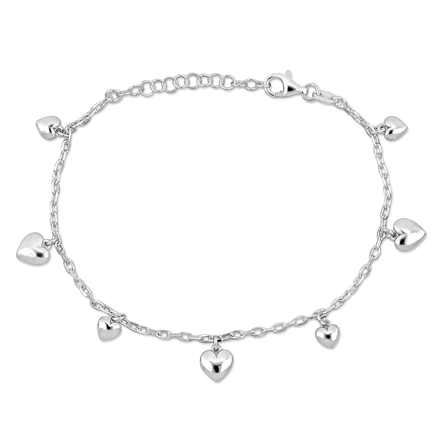 KIDS/TEEN Silver White 7 Heart Charm Bracelet On diamond Cut Cable Chain w/lobster clasp Length (inches): 6.5+1 ext.