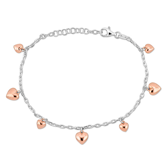 Silver White and Pink Heart Charm Bracelet On 1.85mm Diamond Cut Cable chain w/lobster clasp Length (inches):6.5+1 Ext.