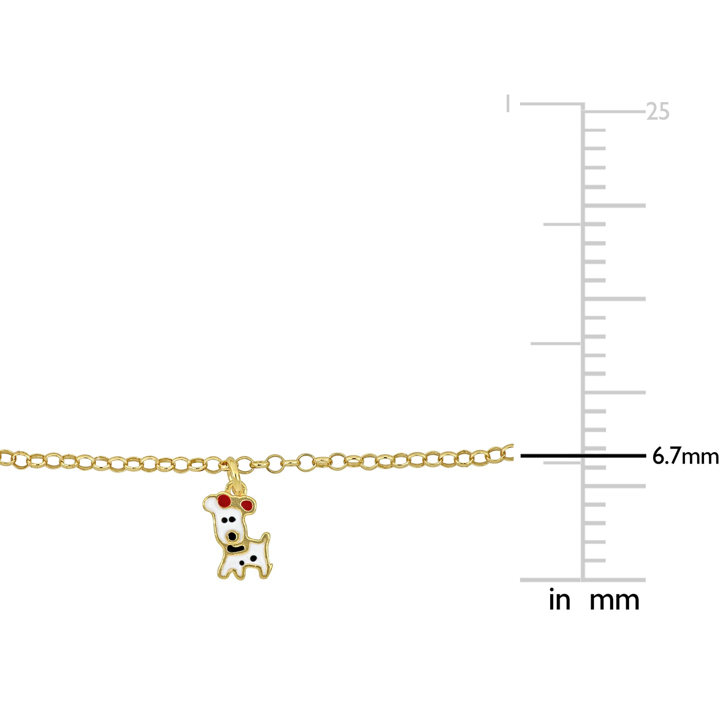 Kids Silver Yellow Dog Charm Bracelet w/ Enamel on 2mm Rolo Chain w/spring ring clasp Length (inches): 6.5+ 1/2 ext.