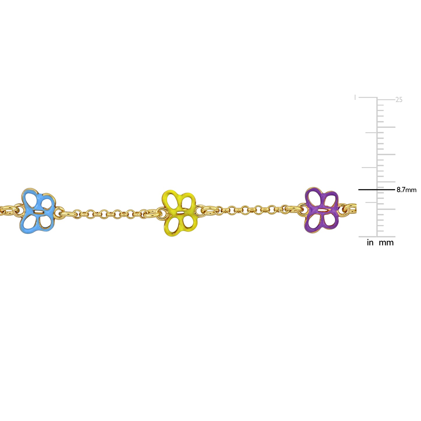 KIDS/TEENS Silver Yellow multi color enamel butterfly charm Bracelet w/lobster clasp Length (inches): 7.5