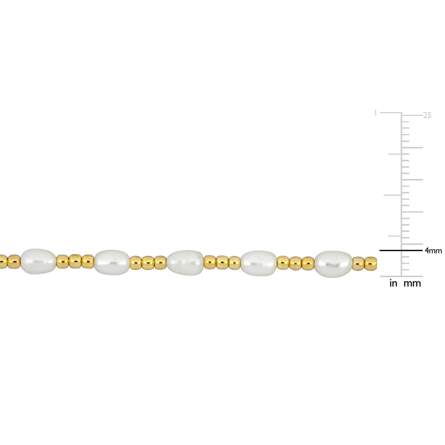 3.5-4mm Cultured Freshwater Pearl & Ball Bead Bracelet yellow silver Length (inches):6.5+0.5 Ext.