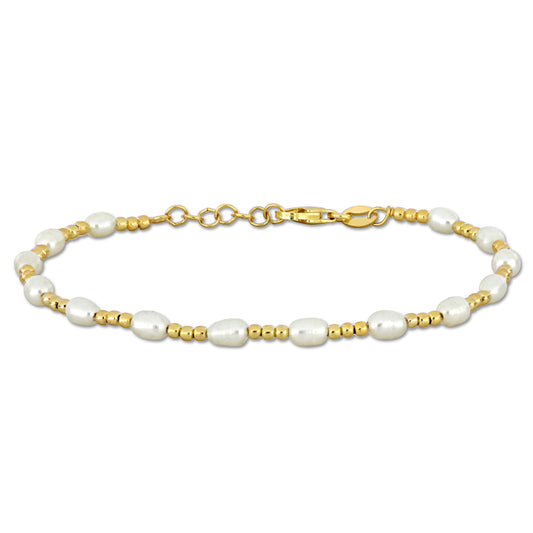 3.5-4mm Cultured Freshwater Pearl & Ball Bead Bracelet yellow silver Length (inches):6.5+0.5 Ext.