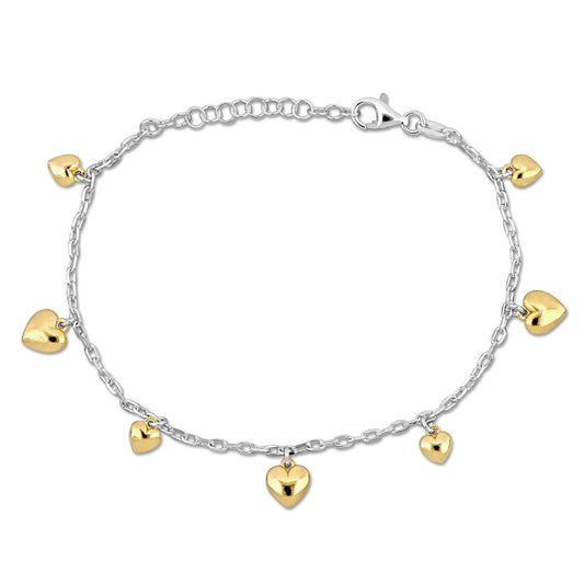 Kids Silver White and Yellow 7 Heart Charm Bracelet
