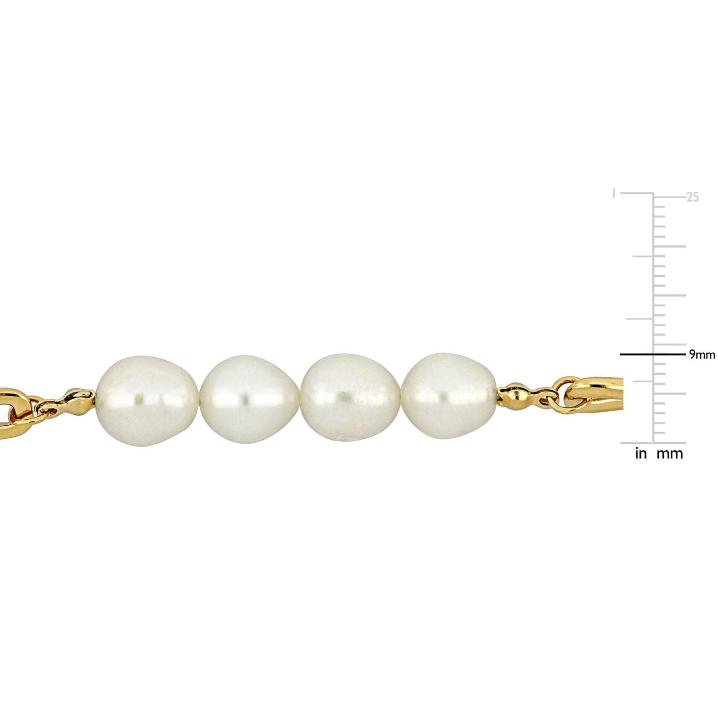 Silver Yellow 9 - 9.5 mm Freshwater Cultured Pearl Bracelet and 5-5.5mm FW drop on extention + twisted oval links w/ lobster clasp Length (inches): 7+2extender