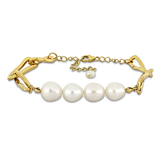 Silver Yellow 9 - 9.5 mm Freshwater Cultured Pearl Bracelet and 5-5.5mm FW drop on extention + twisted oval links w/ lobster clasp Length (inches): 7+2extender