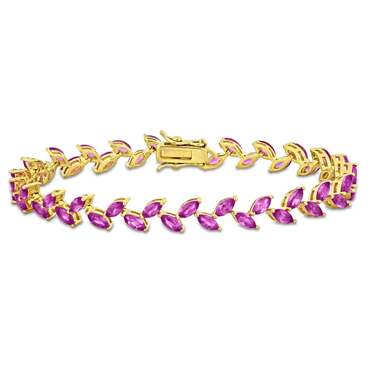 12 CT TGW Created Pink Sapphire Bracelet Silver Yellow w/ Box Clasp Length (inches): 7.25