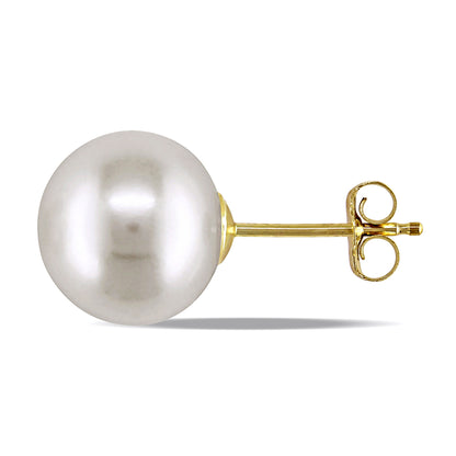 8 - 8.5 MM White Freshwater Cultured Pearl Stud Earrings 14k Gold Yellow