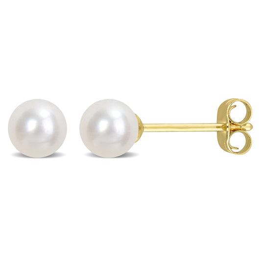 4.5-5MM ROUND FRESHWATER CULTURED WHITE PEARL EARRINGS 14K YELLOW GOLD