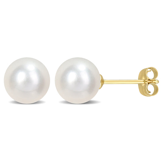 6.5-7MM ROUND FRESHWATER CULTURED WHITE PEARL EARRINGS 14K YELLOW GOLD