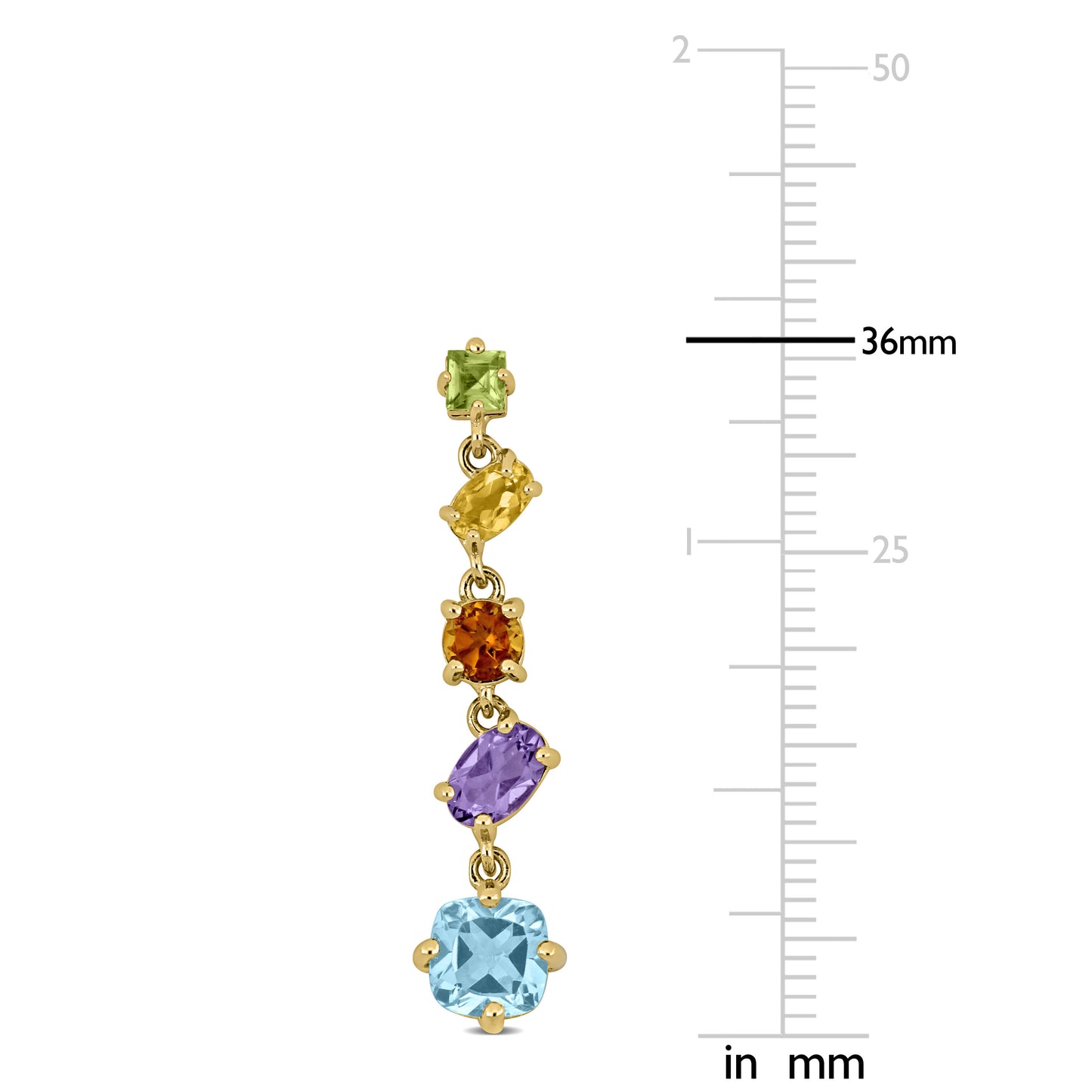 SILVER YELLOW 4 1/2 CT TGW Amethyst SKY Blue Topaz Citrine & Peridot Drop Earrings