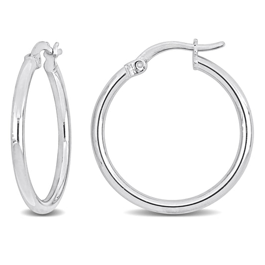 Silver white 23mm round Hoop Earrings (2MM WIDTH)