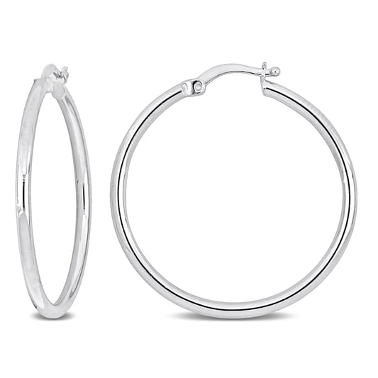 Silver white 32MM round Hoop Earrings (2MM WIDTH)