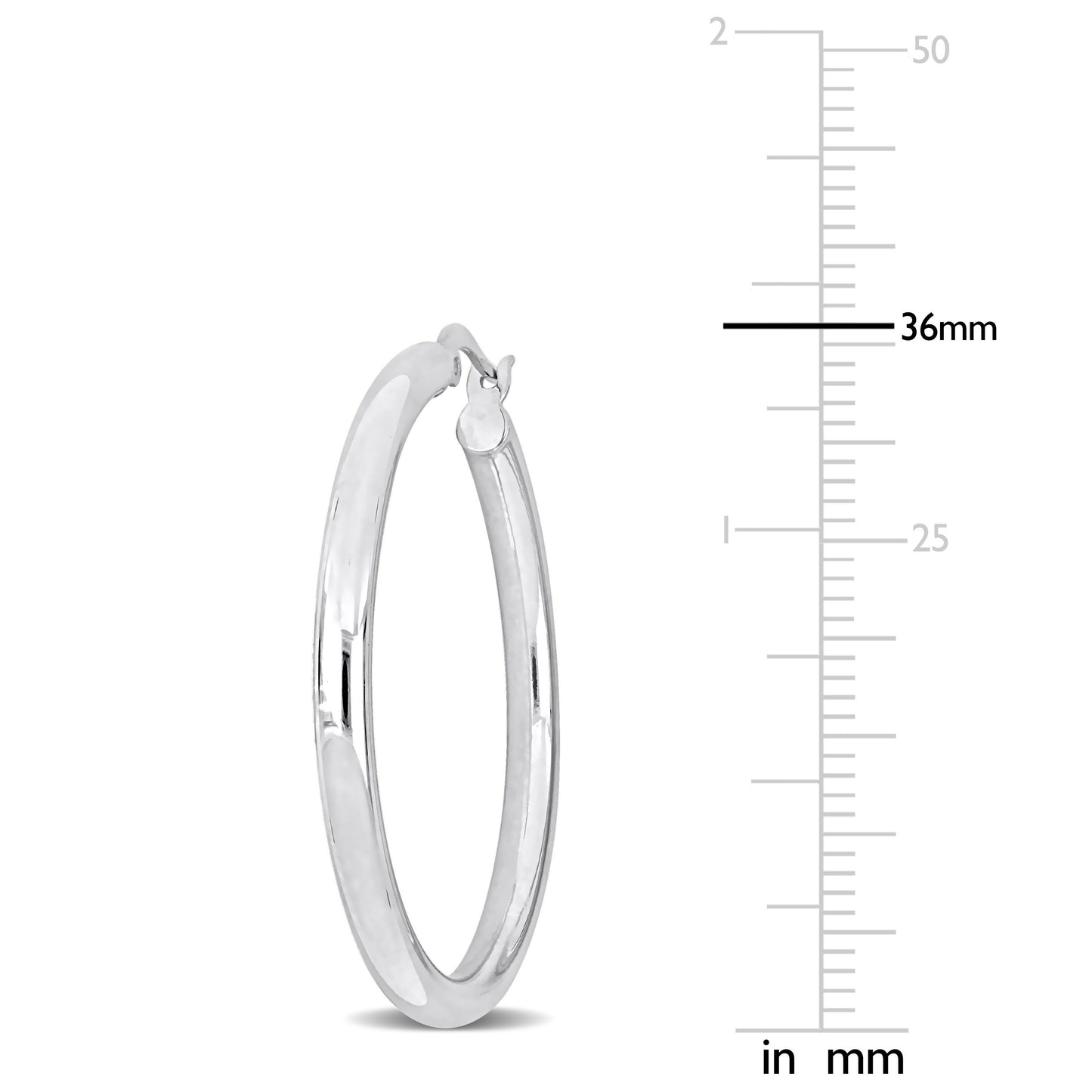 Silver white 36mm round Hoop Earrings (3MM WIDTH)