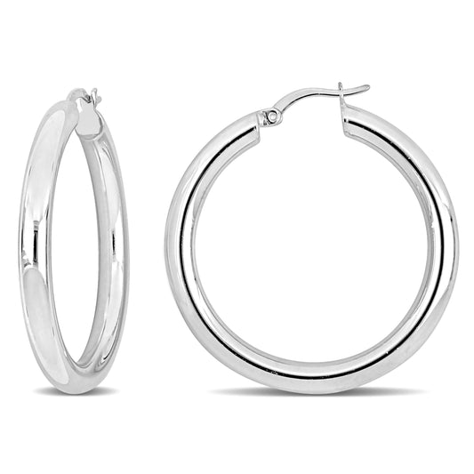 Silver white 37mm round Hoop Earrings (4MM WIDTH)