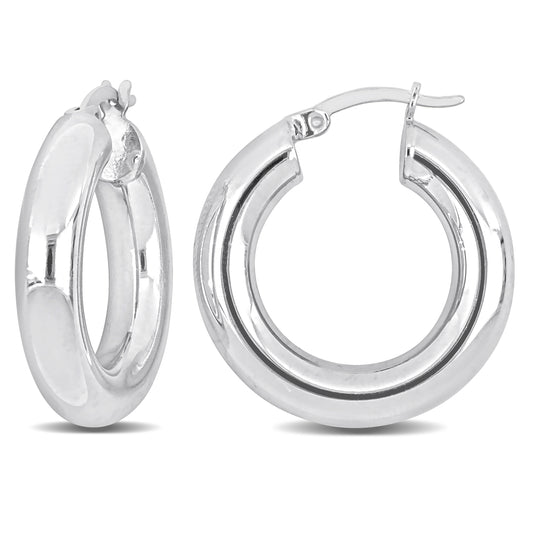 Silver White 25MM round Hoop Earrings (5MM WIDTH)