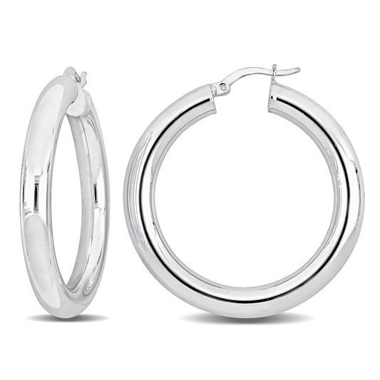 Silver white 40mm round Hoop Earrings (5MM WIDTH)