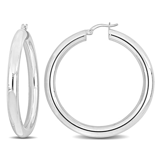 Silver white 50mm round Hoop Earrings (5MM WIDTH)