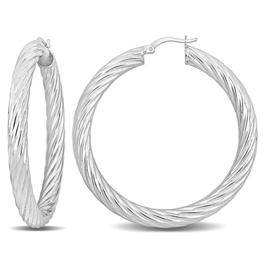 Silver white 50MM round twist Hoop Earrings (5MM WIDTH)
