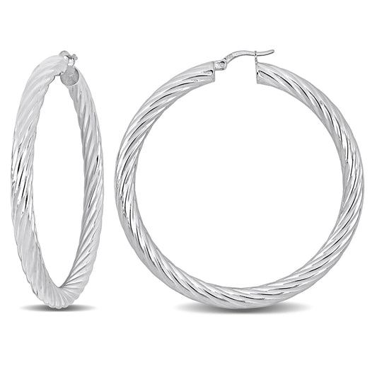 Silver white 60MM round twist Hoop Earrings (5MM WIDTH)
