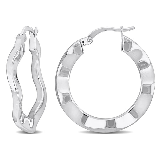 Silver white 27mm round wave Hoop Earrings 2.5mm thick