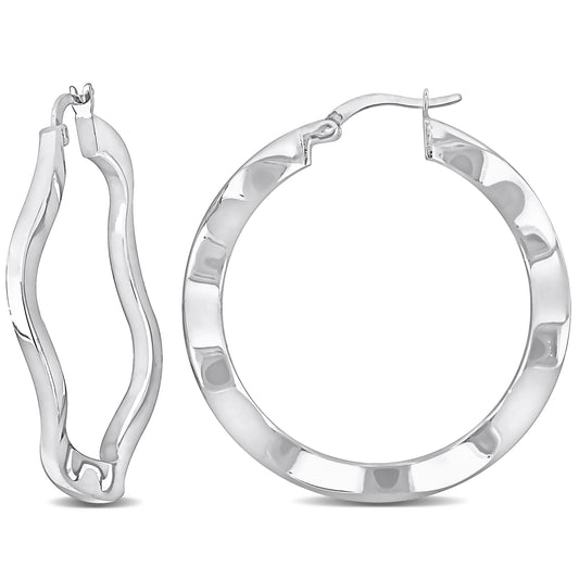 Silver white 38mm round wave Hoop Earrings 2.5mm wide