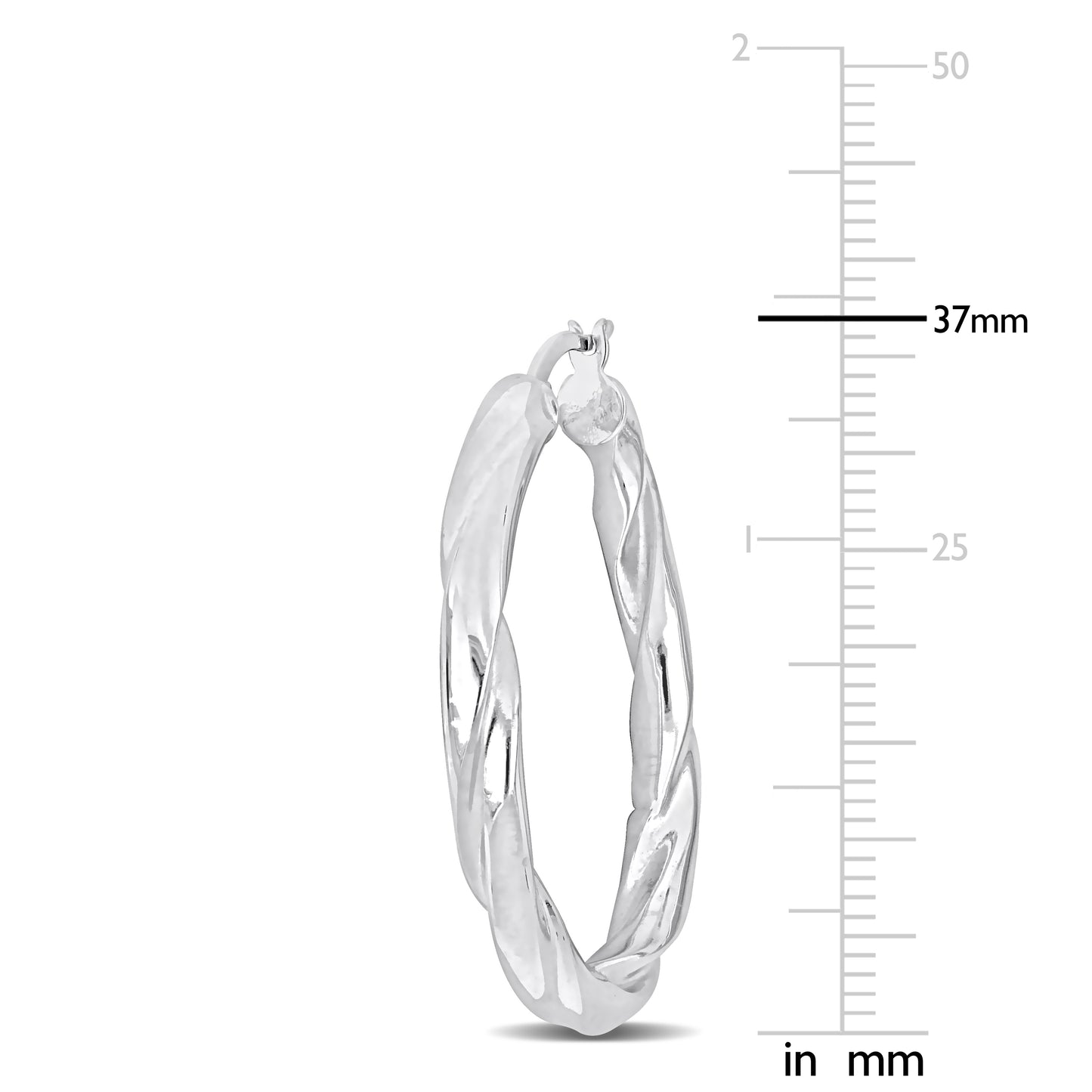 Silver white 37mm round twist Hoop Earrings 4.5mm wide