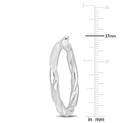 Silver white 37mm round twist Hoop Earrings 4.5mm wide