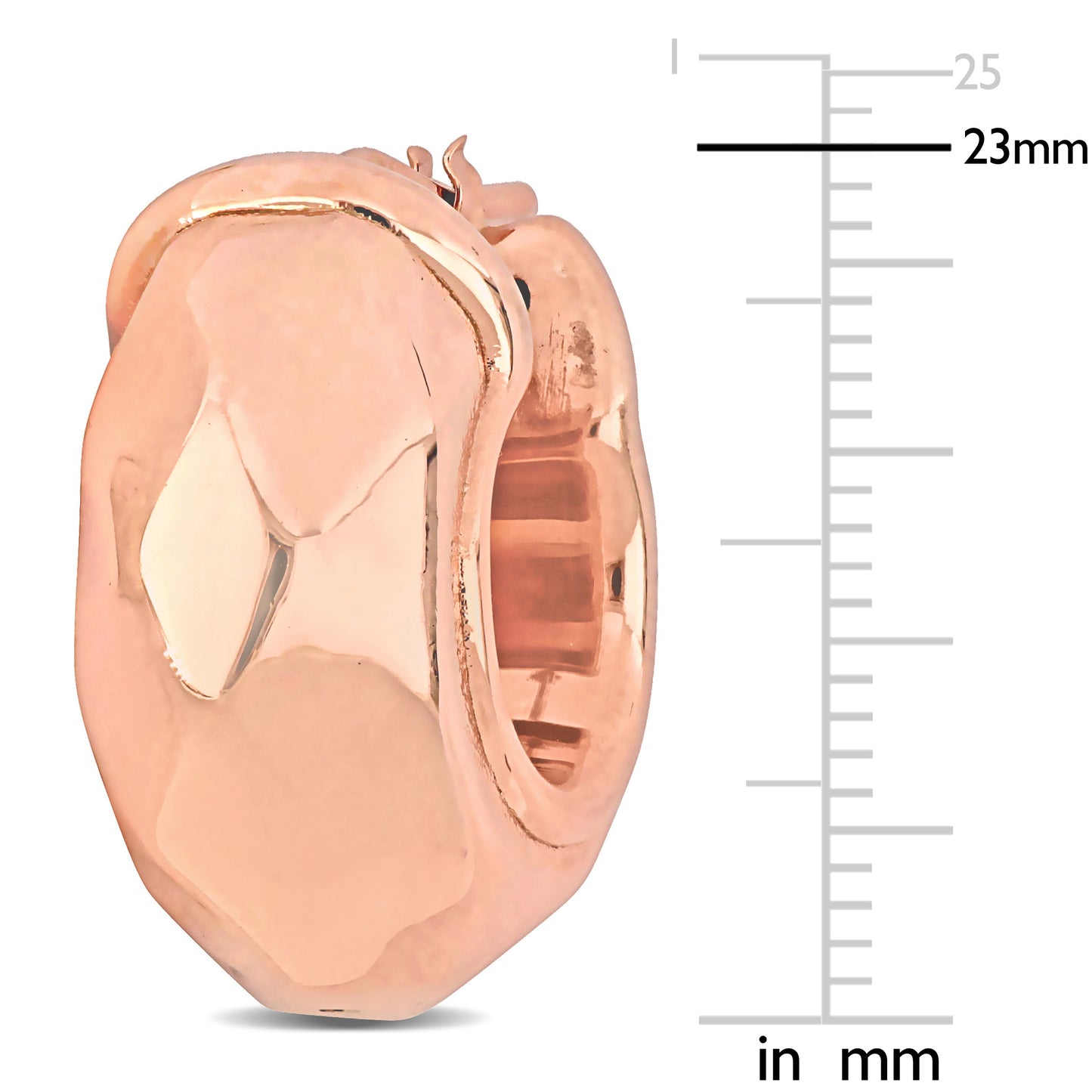 23MM Wide diamond cut huggie earrings in rose plated sterling silver