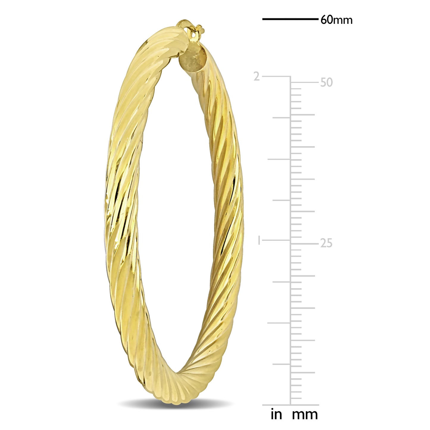 Silver Yellow 60MM round twist Hoop Earrings (5MM WIDTH)