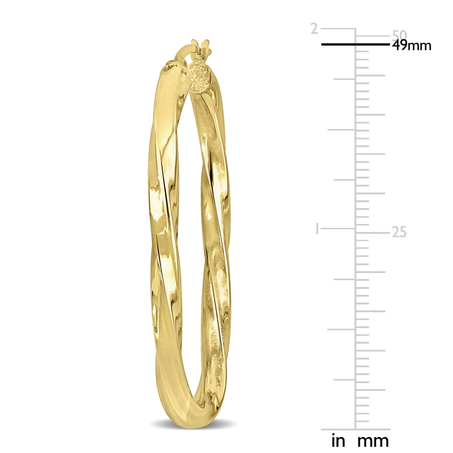 Silver yellow 48X 25mm oval twist Hoop Earrings 4mm wide