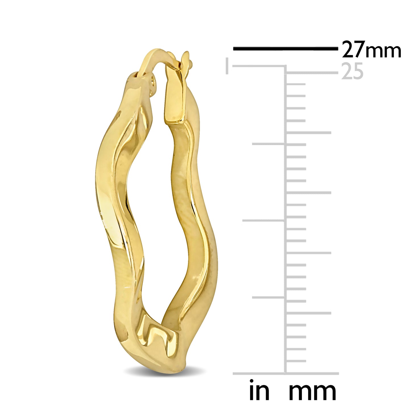 Silver Yellow 27MM round wave Hoop Earrings 2.5mm wide