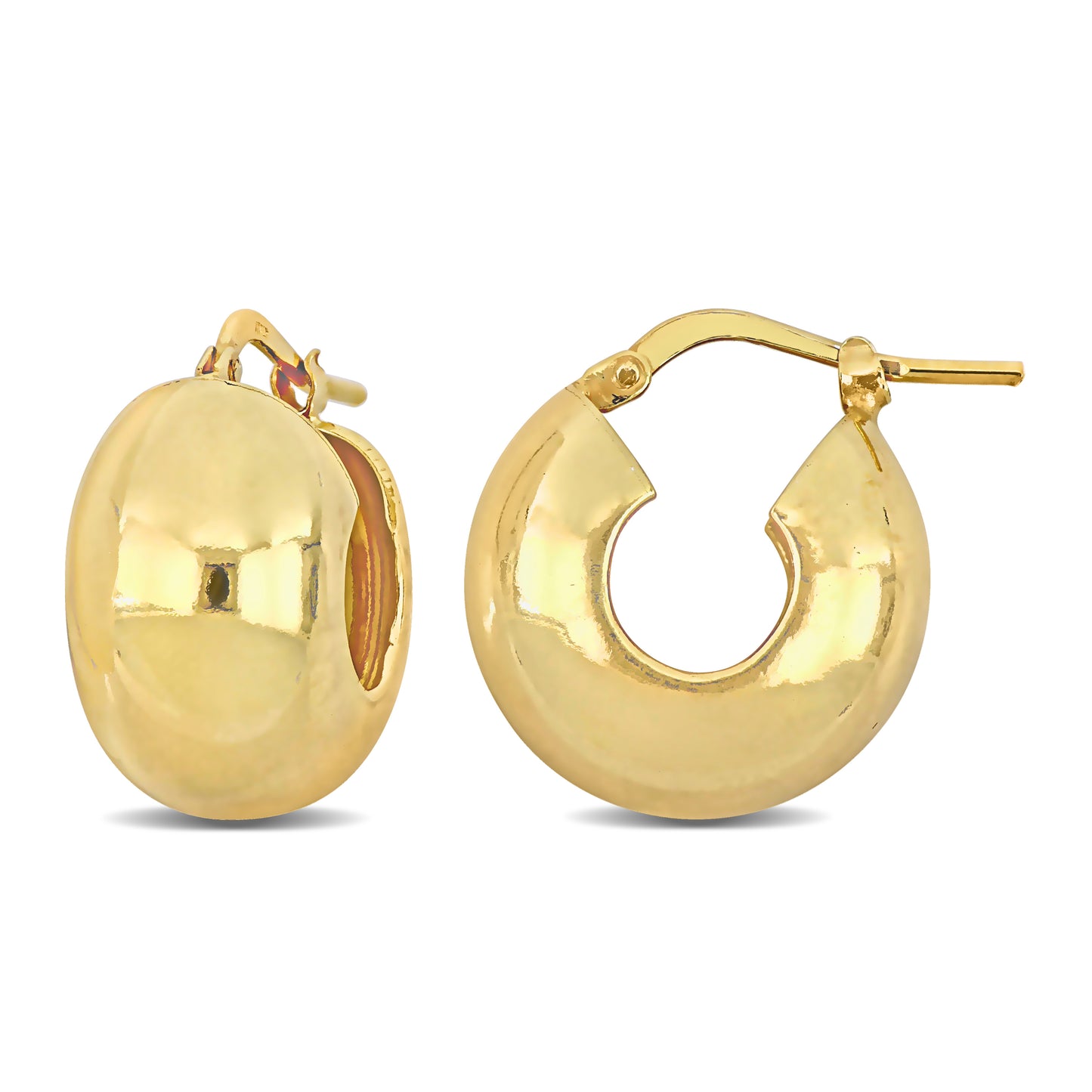 18MM Wide huggie polished earrings in yellow plated sterling silver