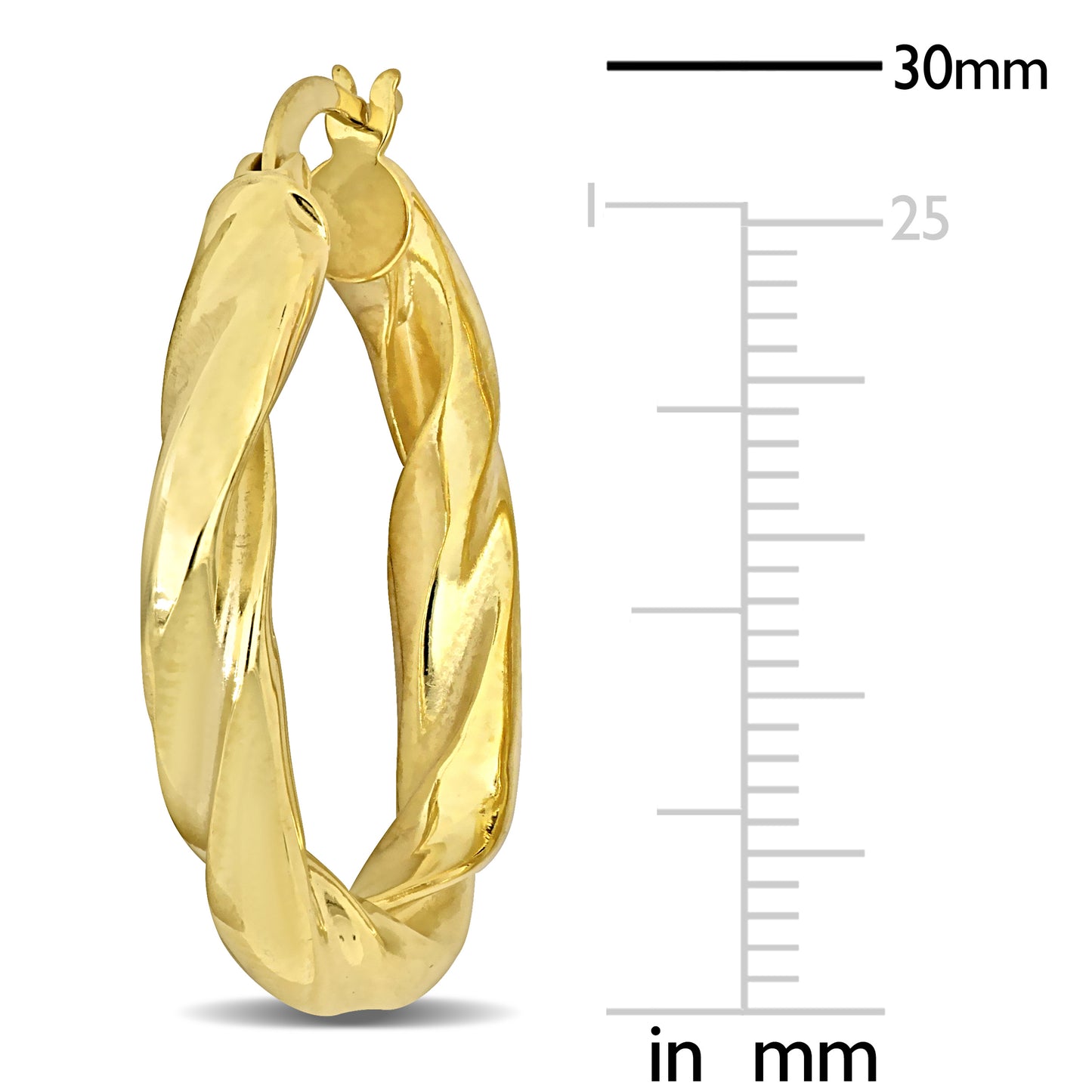 Silver Yellow 30mm round twist Hoop Earrings 4mm wide