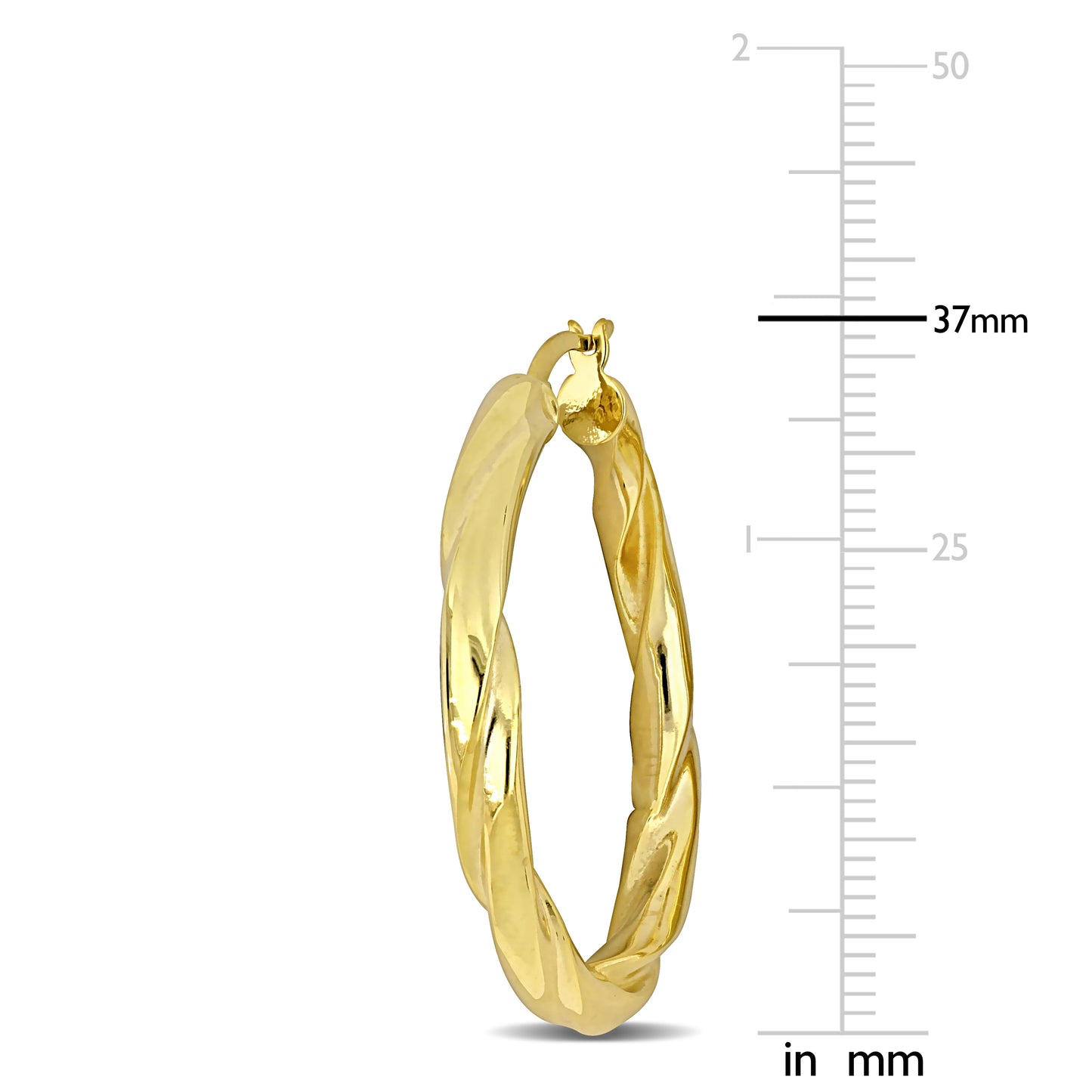 Silver Yellow 37MM round twist Hoop Earrings 4.5mm wide