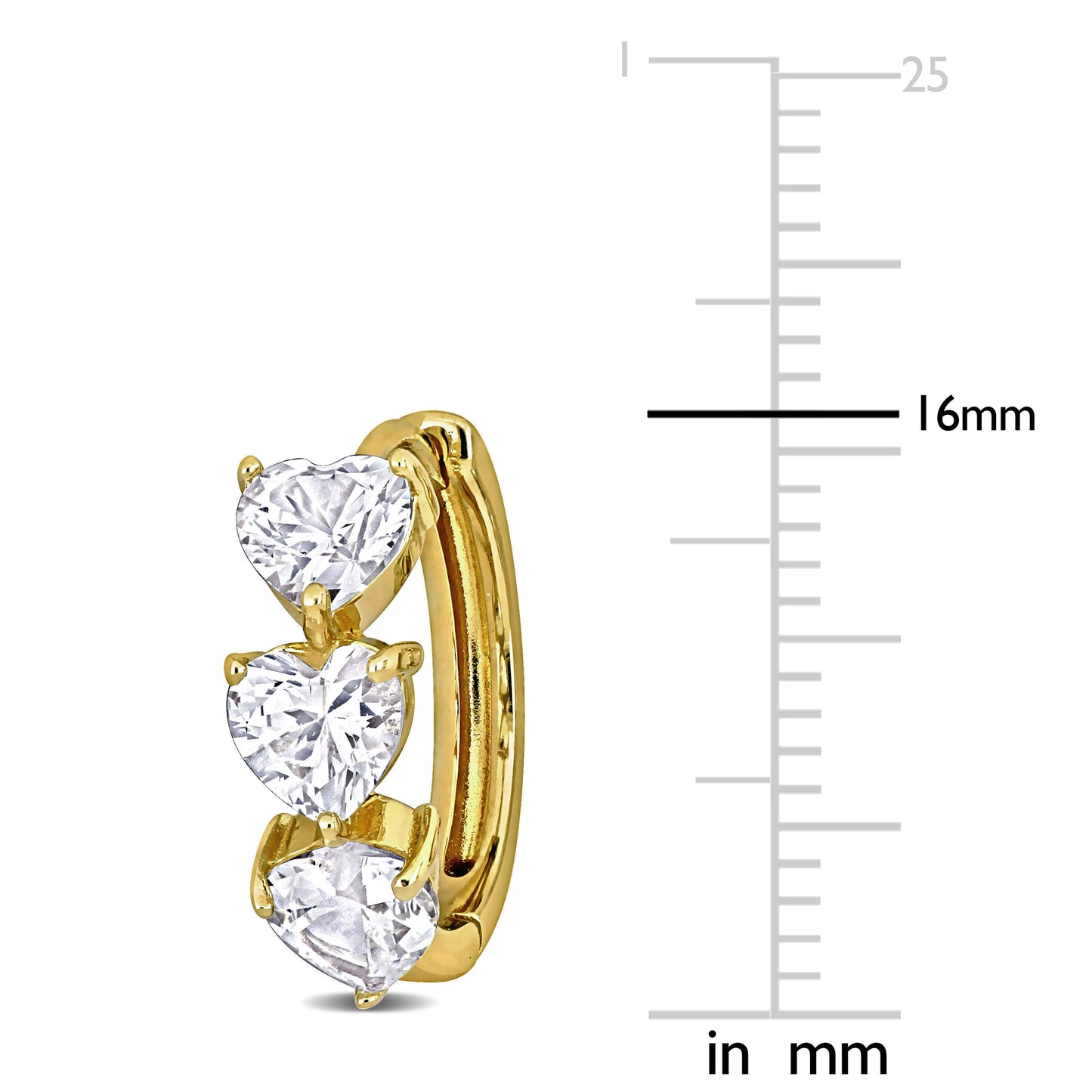 Silver yellow 3 1/3 CT TGW Heart shape Created White Sapphire Hoop Earrings