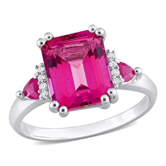 0.04 ct Diamond tw and 4 1/2 ct tgw pink topaz ruby fashion ring silver