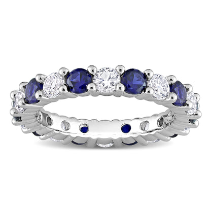 3 1/2 ct TGW Created blue sapphire created white sapphire eternity ring silver