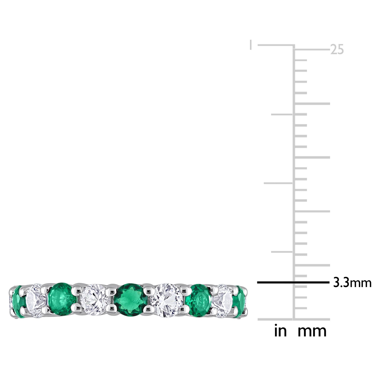 3 1/5 ct TGW Created emerald created white sapphire eternity ring silver