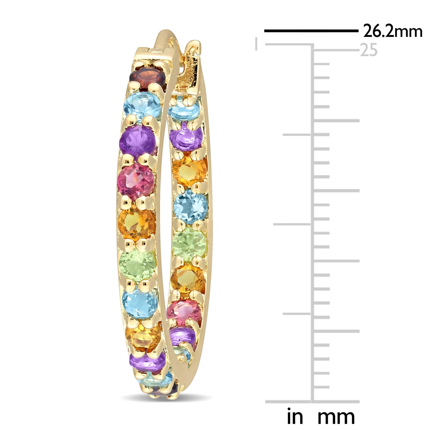 2 3/4 ct TGW Garnet blue topaz - swiss pink tourmaline honey citrine amethyst-brazil blue topaz - london peridot hoop earrings yellow silver